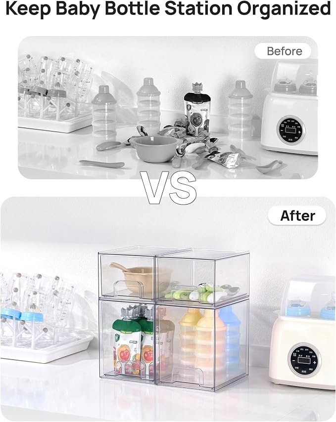 Vtopmart Stackable Storage Drawers Set of 8, Clear Plastic Organizer Bins for Baby Bottle, Beauty Supplies Storage, Ideal for Kichen Countertop, Vanity, Bathroom, Cabinet, Pantry Organization - Image 5