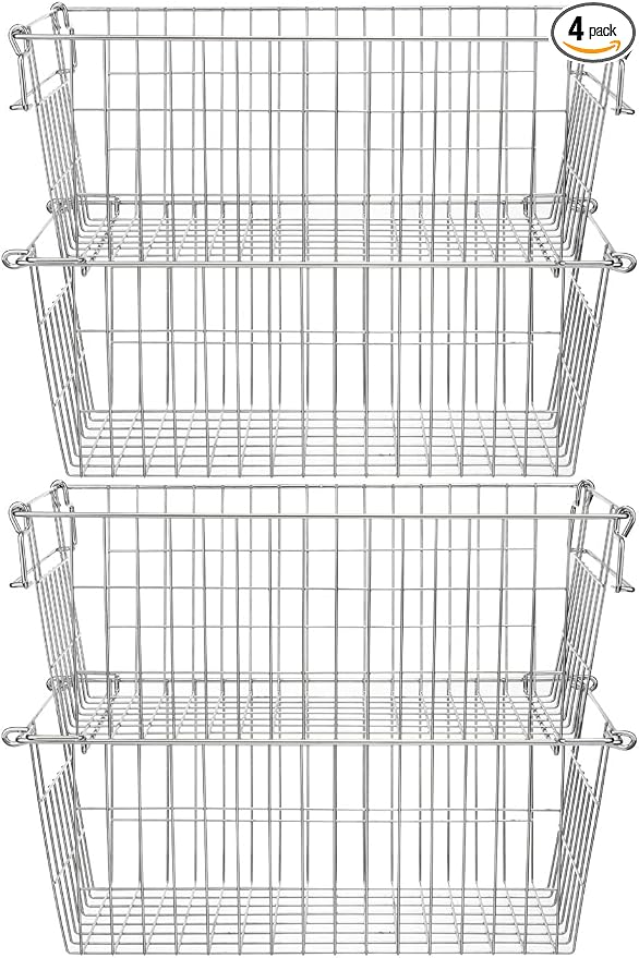 SANNO Chest Freezer Basket Stackable Baskets, Pantry Storage and Organization Chest Freezer Bins Stackable Potato and Onion Storage Bin Metal Baskets for Storage,set of 4 by SANNO