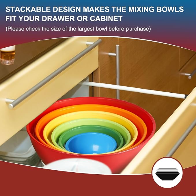 Greentainer Plastic Mixing Bowls with Lids Set 12 Piece Colorful Mixing Bowl Set for Kitchen - Nesting Bowls with Lids Set, 6 Prep Bowls and 6 Lids - Microwave and Freezer Safe(Rose) - Image 3