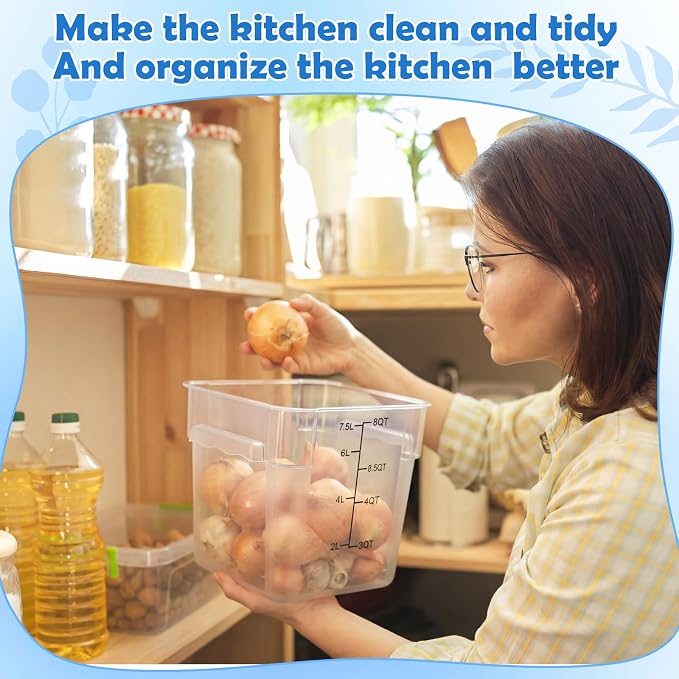 2 Pcs Square Food Storage Container Polycarbonate Clear Food Container with Gray Lid Commercial Rice Storage with Gray Graduations for Commercial Kitchen(8 Qt) - Image 6