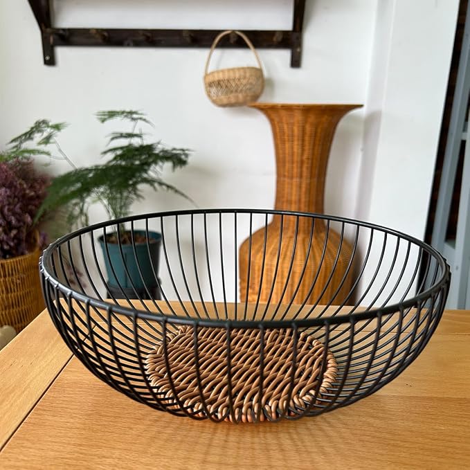 Set of 3 Stackable Metal Mesh Fruit Basket Bowl, Round Rust-Proof Breathable Wire Storage Organizer, Non-Slip Decorative Produce Holder for Kitchen Countertop, Store Fruits Veggies Snacks, Black - Image 4