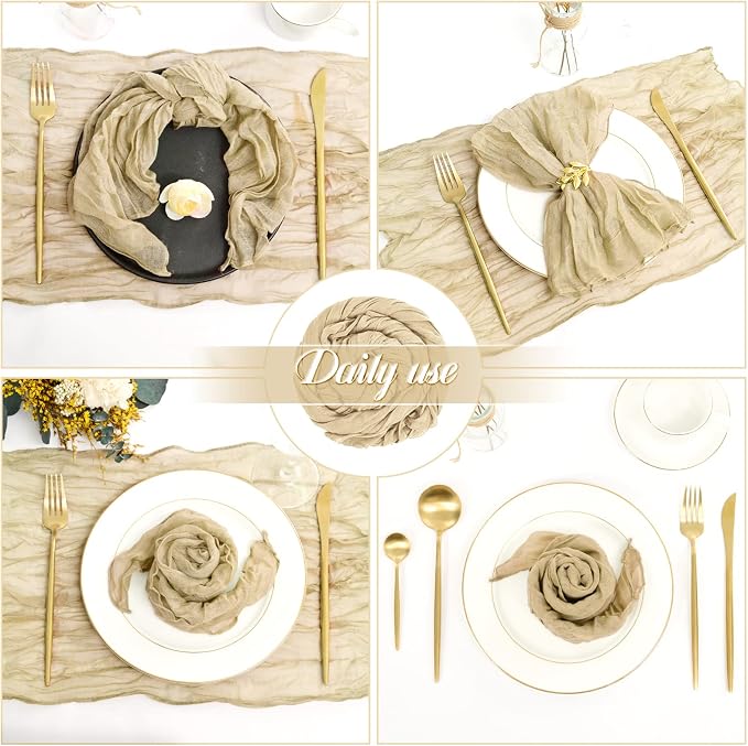 fani 60 Pack Gauze Cheesecloth Napkins, 20 x 20 in, Beige | Wrinkled Table Napkins, Soft Cotton, Rustic Decorative, Weddings, Party, Dinner Table, Everyday Use - Image 7
