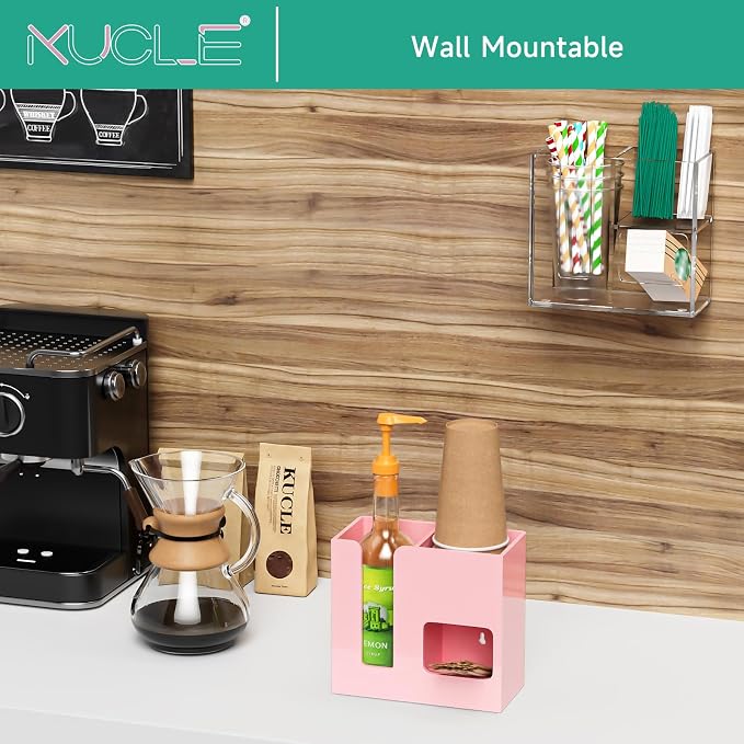 2-Tier Coffee Station Organizer for Countertop, 3 Compartments Clear Acrylic Cup and Lid Holder Tea Condiment Storage Upright Coffee Bar Organizer Pod Dispenser for Office Breakroom Home Kitchen - Image 2