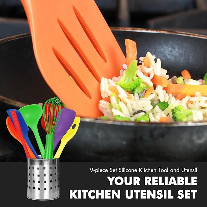 Chef Craft 9 Piece Multicolor Premium Silicone Kitchen Tool Set (42088) - Image 5