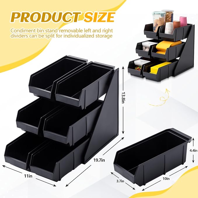 Novabright 6 Compartment Serve Condiment Bin Self Serve Condiment Packet Organizer Stand Countertop Plastic Containers Storage Display Rack for Coffee Shops Restaurants Bars(6 Bin) - Image 2