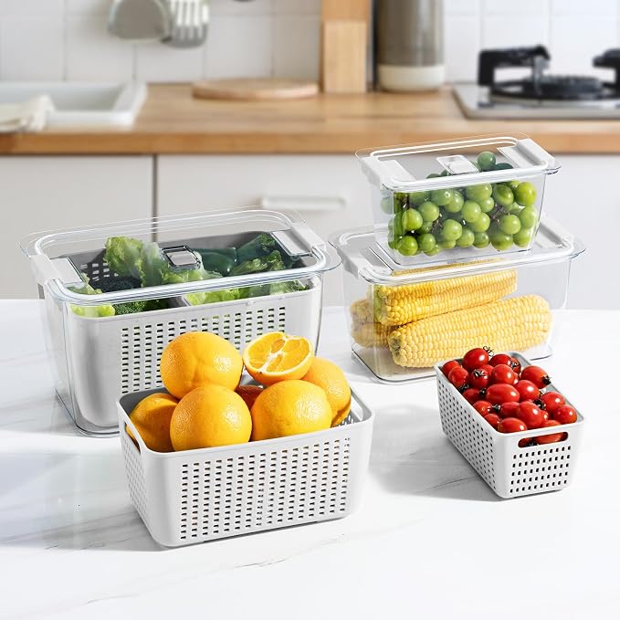 LUXEAR Fresh Container, 3PACK Produce Saver Container BPA Free Fridge Organizer for Vegetable Fruit and Salad Partitioned Food Storage Container with Vents Stay Fresh Containers Not Dishwashers Safe - Image 6