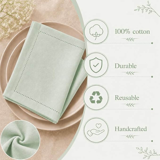 Cotton Cloth Napkins Set of 12, 18x18 Cotton Napkin Cloth Washable, Soft, Reusable Napkins for Wedding, Parties, Christmas, Thanksgiving, Everyday Use (Green) - ALPHA Living HOME - Image 5