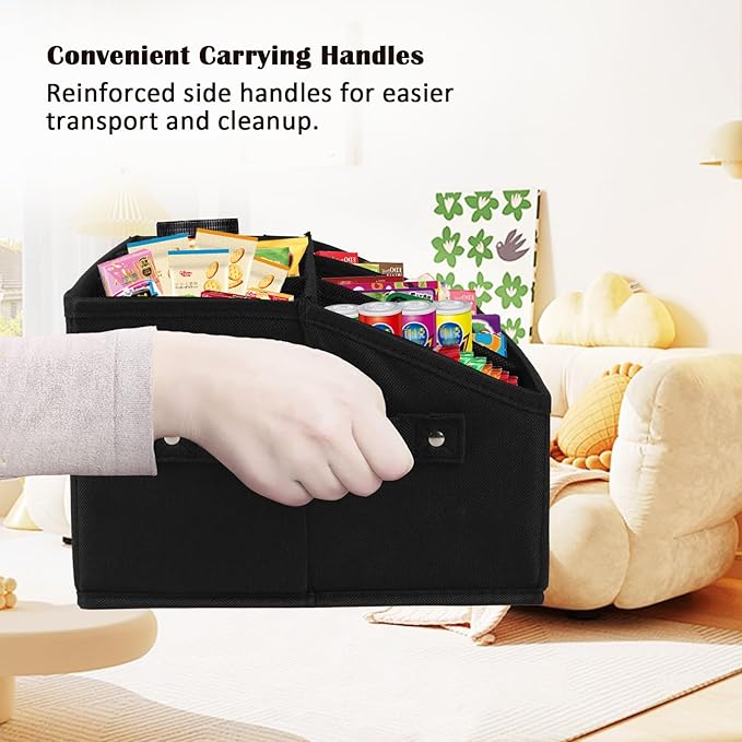 Snack Organizer for Countertop, Fabric Snack Bar Station with Handles, 6 Compartment Container, Black 【Patent Pending】 - Image 5