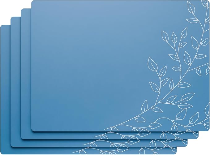 Royalty Art Boho Placemats, Set of 4, Dark Steel Blue, Cork Backed | Wipeable heat resistant surface, kitchen and dining table protection, floral farmhouse pattern - Image 2