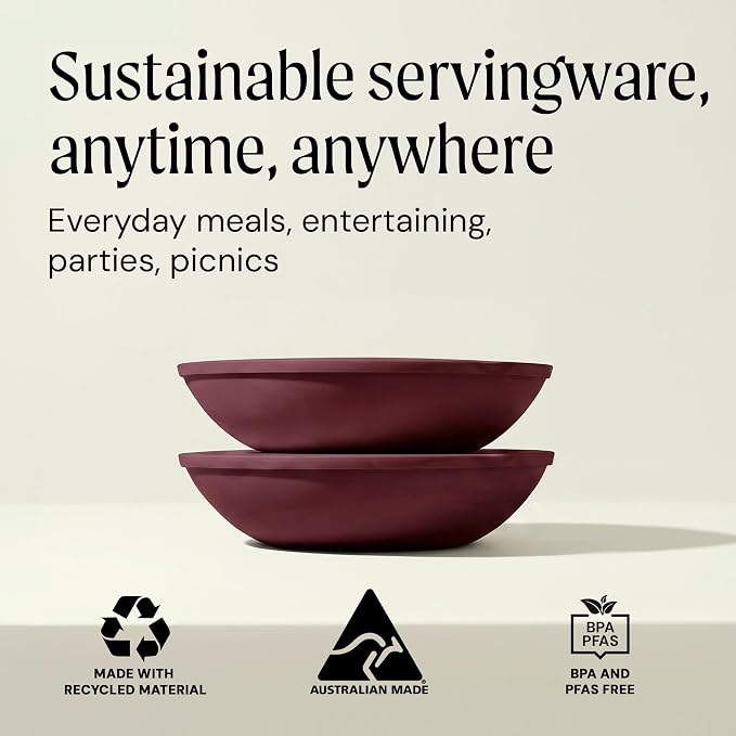 Large Serving Bowl with Lid - Certified Recycled Food-Safe Plastic, BPA-Free, Dishwasher, Microwave, Fridge and Freezer Safe | 4.96qt | Cherry - Image 7