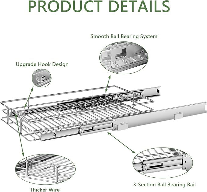 Pull Out Cabinet Organizer 22½" W x 21½" D, Heavy Duty Cabinet Pull Out Shelves, Slide Out Drawers Organization for Kitchen Cabinets Bathroom - Image 7