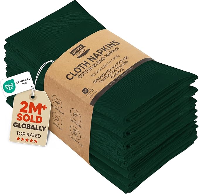 Utopia Kitchen Cotton Blend Hunter Green Cloth Napkins [12 Pack,18x18 Inch] | Absorbent Washable and Reusable for Dinner, Restaurant, Lunch, Wedding and Hotel by UTOPIAKITCHEN