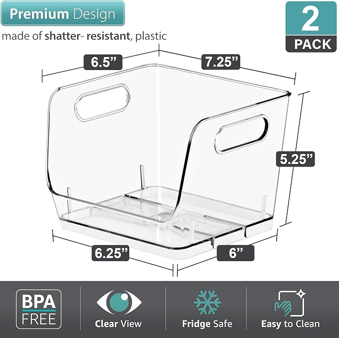 Sorbus Stackable Storage Bins Open Front, Clear Stackable Storage Bins, Pantry Bins for Storage and Organization, Acrylic Stackable Bins for Kitchen, Clear Pantry Organizer Bins (Small Square 2 Pack) - Image 3