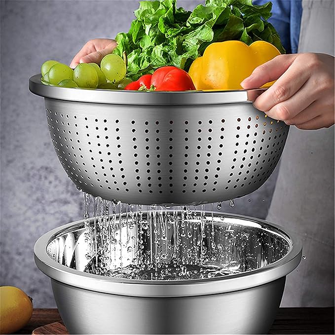 meleg otthon Stainless Steel Mixing Bowls, 8.5QT Salad Bowl, Metal Bowls With water filter basin, Stainless Steel Basin, Heavy Duty Deeper Edge Mirror Finish Dishwasher Safe Bowl (XXL)… - Image 3