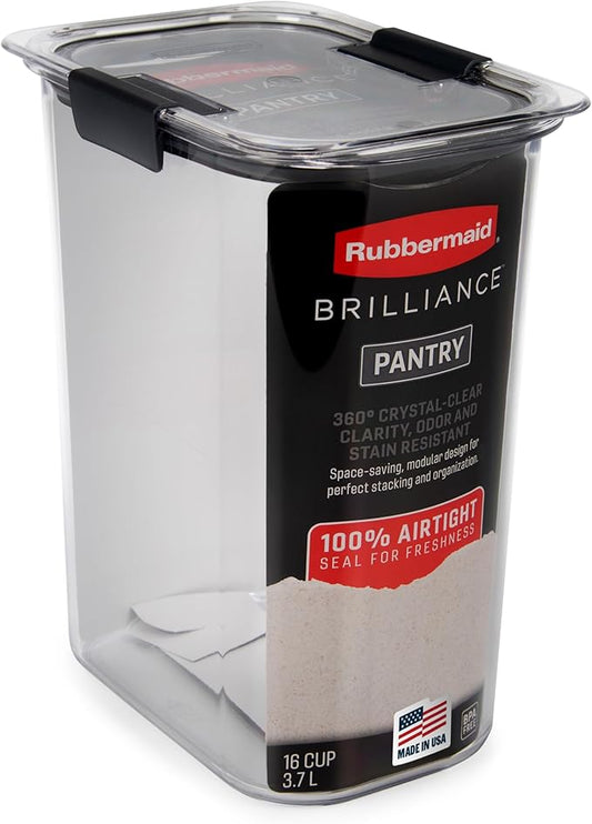 Rubbermaid Brilliance 16-Cup Airtight Food Storage Container with Lid Clear/Grey - optimal for pantry organization flour sugar and food storage by Unknown