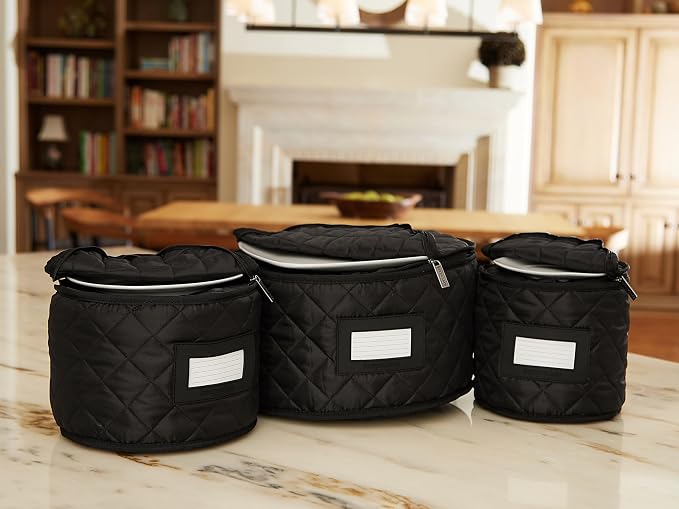 Covermates Keepsakes Dish Storage Set – Padded China & Dinnerware Storage Cases with Dividers, Cup & Stemware Storage, Quilted Polyester Protection, ID Window, Black - Image 7