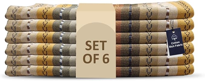 LFH Home Cotton Rich Cloth Salsa Napkin Set of 6 Washable Soft Durable Striped Table Napkins for Dining Wedding Daily Use Reusable Eco-Friendly Napkins for Elegant Table Settings(18x18)-Golden Yellow by LFHHomePrivateLimited