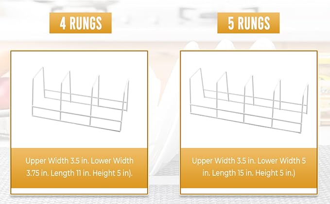 YBM Home Wire Dish Storage Rack for Plates, Cutting Boards, Bakeware, Pots and Pans, Serving Trays, Lids, and Other Cookware (4, 4 Section) - Image 6
