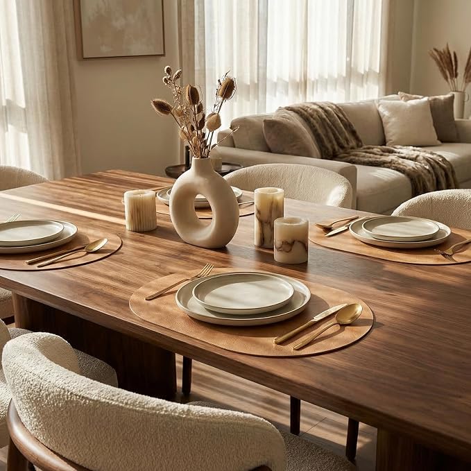Oval Placemats 2mm Ultra Thick Faux Leather Table Mats, Heat Resistant Waterproof Wipeable Dining Mats for Kitchen Table, Set of 12, Soft Apricot - Image 5