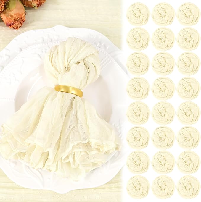 50 Pack Beige Cheesecloth Napkins 20"x20" Boho Washable Cloth Napkins Set of 50 Wrinkled Cheese Cloth Napkins Gauze Dinner Table Napkin for Wedding Party Baby Shower Birthday Decor by Showgeous