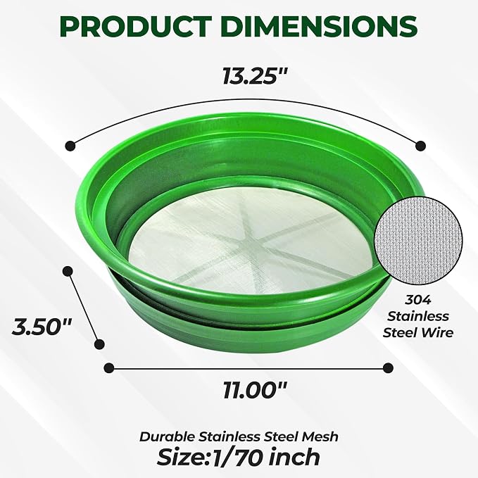 SE 13.25 Inch Wide Stackable Classifier Gold Prospecting Pan - 1/70 Inch Stainless Steel Mesh Sifting Pan, Green - Image 2