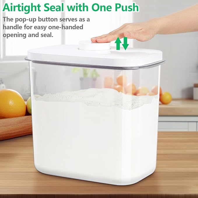 Airtight Rice Container 25 Lbs with Handle and Cup – 12.68Qt Large Flour Sugar Storage Container with Pop Up Seal & Hanging Lid Hooks, Clear Tall Food Storage Bin for Kitchen Pantry Organization - Image 4