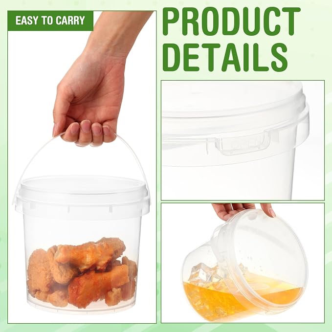 Funnymoom 24 Pack 169 oz/5L Clear Deli Buckets with Lids Plastic Ice Cream Bucket with Handle Safe Food Storage Round Tub Pails Containers Freezer & Microwave for Fruit Snack Take out(5l) - Image 4