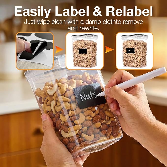 48PCS Airtight Plastic Food Containers with Lids(24 Lids &24 Containers) | 24 Labels & Marker, Stackable and reusable cereal containers storage, for flour, dry food canisters and pantry organization - Image 5
