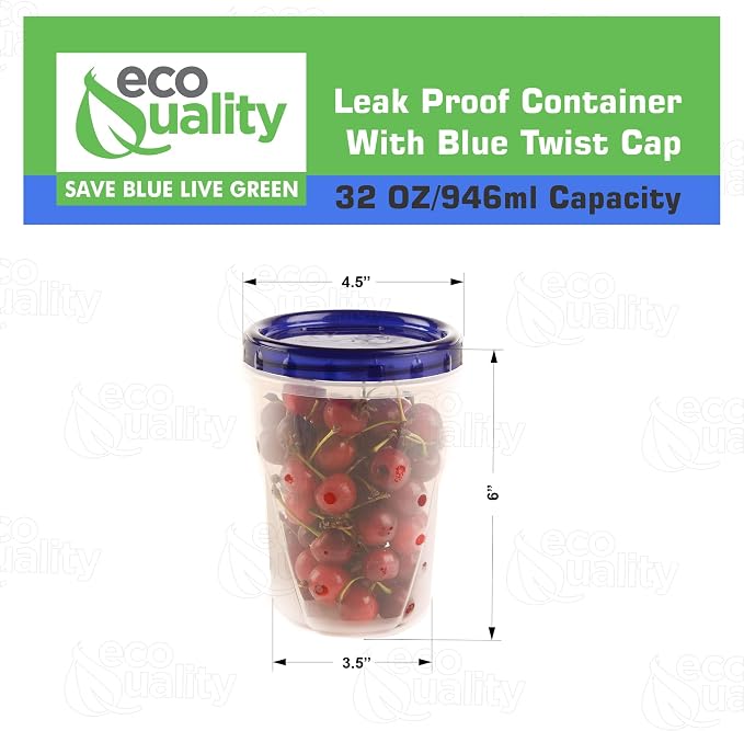 [15 PACK] 32 oz Twist Top Storage Deli Containers - Airtight Reusable Plastic Food Storage Canisters with Twist & Seal Lids, Leak-Proof - Meal Prep, Lunch, Togo, Stackable, BPA-Free Snack Containers - Image 3
