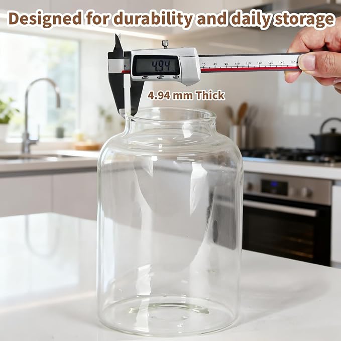 2 PCS Large Glass Food Storage Jars with Airtight Lids, 4.2 Qt Wide Mouth Glass Canister Set for Pantry, Rice, Flour, Sugar, Cereal & Coffee - Image 4