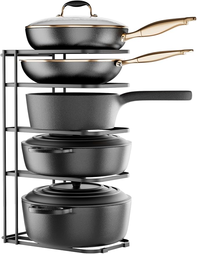5-Tier Pot and Pan Organizer 16.6", No Assembly Cookware Rack 1-Pack | One-piece Design, Multi-height Layered,Anti-Tip Structure, Dual Vertical & Horizontal Use, Fits Cast Iron Pans & Dutch Ovens by ORDORA