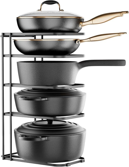 5-Tier Pot and Pan Organizer 16.6", No Assembly Cookware Rack 1-Pack | One-piece Design, Multi-height Layered,Anti-Tip Structure, Dual Vertical & Horizontal Use, Fits Cast Iron Pans & Dutch Ovens by ORDORA