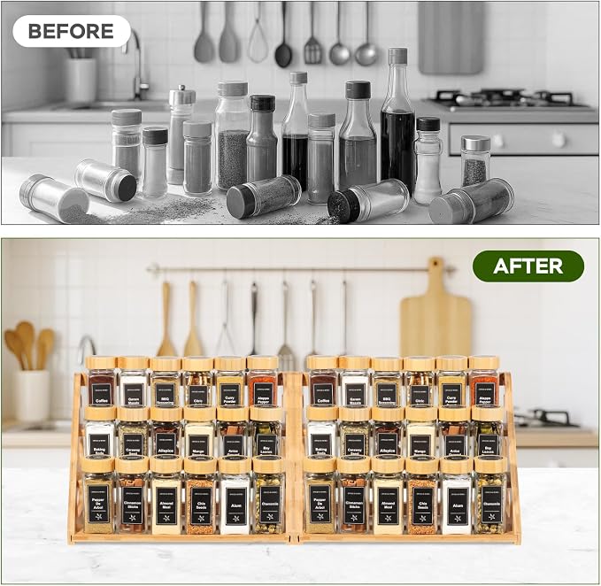 Spice Rack, Tiered Spice Rack Organization for Cabinet Holds 18 Spice Jars | 3 Tier Bamboo Display Spice Shelf for Countertop - Image 7