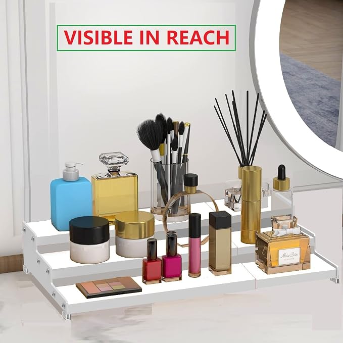 Jojocross Spice Rack Organizer for Cabinet, 3 Tier Expandable Spices Storage, Great for Kitchen Cabinets, Cupboard,Pantry and Countertop More 1 Pack/White - Image 2