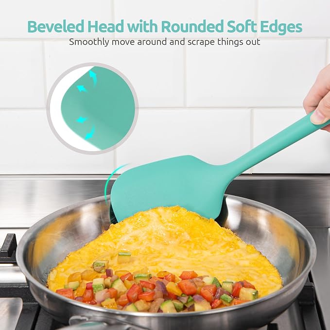 U-Taste Silicone Kitchen Cooking Utensil Set of 5, 13.6" Long, Aqua Sky | 600ºF Heat Resistant Food Grade Kitchen Tools&Gadgets, Extra Long Wide Spatula Turner Spoon Ladle for Serving Mixing Stirring - Image 8