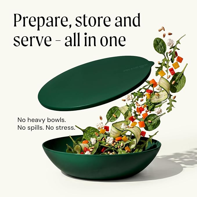 Large Serving Bowl with Lid - Certified Recycled Food-Safe Plastic, BPA-Free, Dishwasher, Microwave, Fridge and Freezer Safe | 4.96qt | Thyme - Image 2