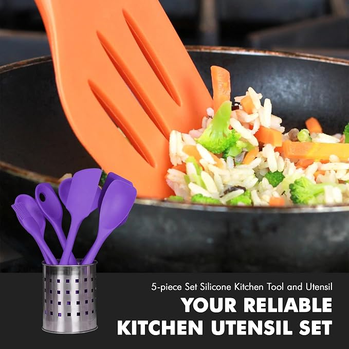 Chef Craft Premium Silicone Kitchen Tool and Utensil Set, 5 Piece, Purple - Image 5