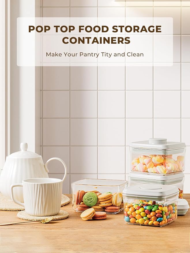 0.6 Qt Airtight Snack Containers, 3 Pack Small Pop Top Pantry Jars | Stackable Pantry Jars With One-Touch Airtight Lids For Snacks, Nuts, Candy, Coffee, Sugar, Tea Bags And Baking Ingredients - Image 2