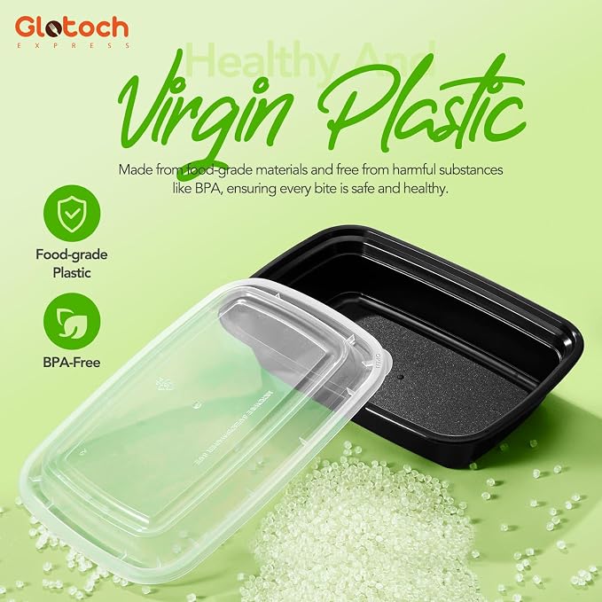 Glotoch 28oz Meal Prep Containers, 10 Pack (20-Piece) Reusable Food Storage Containers with Lids Microwave, Freezer, Dishwasher Safe - Leakproof & BPA Free Durable Plastic Lunch Box To Go Take Out - Image 7