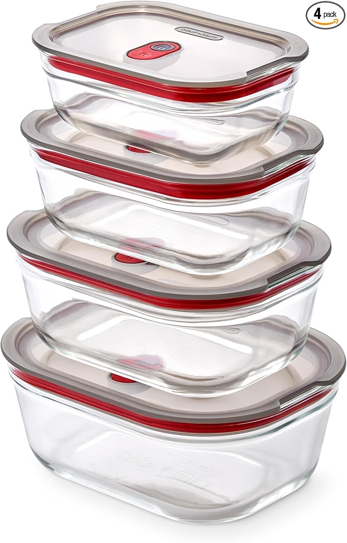 BLACK + BLUM Stack + Nest Glass Food Storage Container Set | Mix Set 4 Pack | Meal Prep Boxes with Airtight & Leak-Proof Lids. Borosilicate Glass, Oven, Air-Fryer, Microwave, Freezer & Dishwasher Safe by BlackBlum