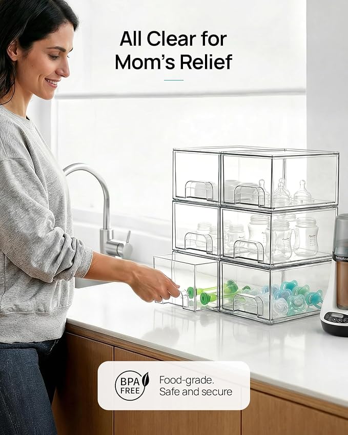 Vtopmart 10 Pack Small Clear Stackable Storage Drawers | Plastic Bathroom Makeup Organizer, For Vanity, Undersink, Kitchen Cabinets, Pantry, Home Organization - Image 5