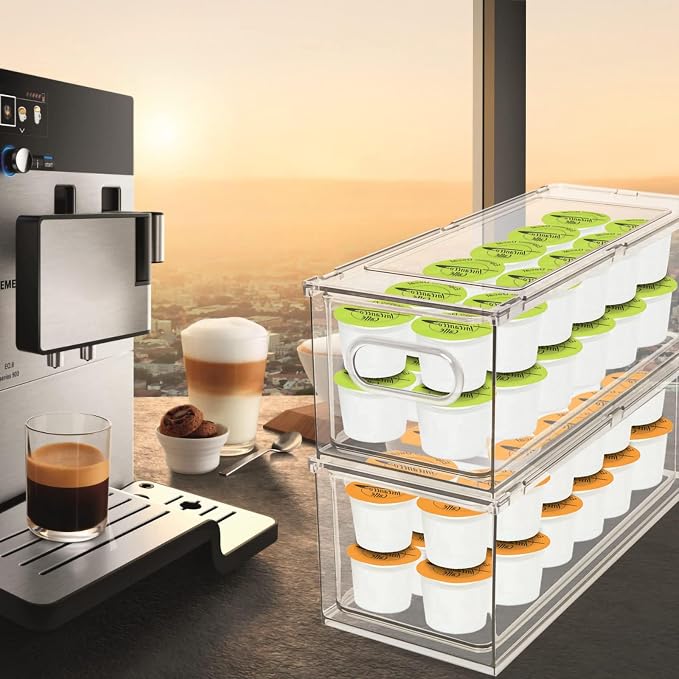MANO Fridge Drawer Pull Out Stackable Bins with Handle Clear Refrigerator Drawers Organizer Food Storage Container Box Plastic Produce Saver for Pantry, Cabinet, Kitchen, Clothes（4Pack） - Image 3