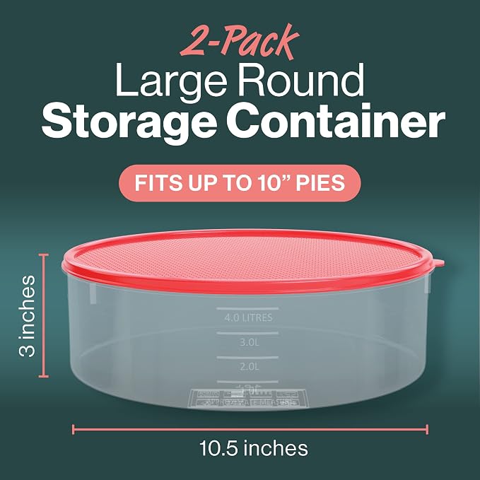 2 Pack Pie Carrier Cake Storage Container with Lid | 10.5" Large Round Plastic Cupcake Cheesecake Muffin Flan Cookie Tortilla Holder Storage Containers Airtight | Pie Keeper Transport Container - Image 3