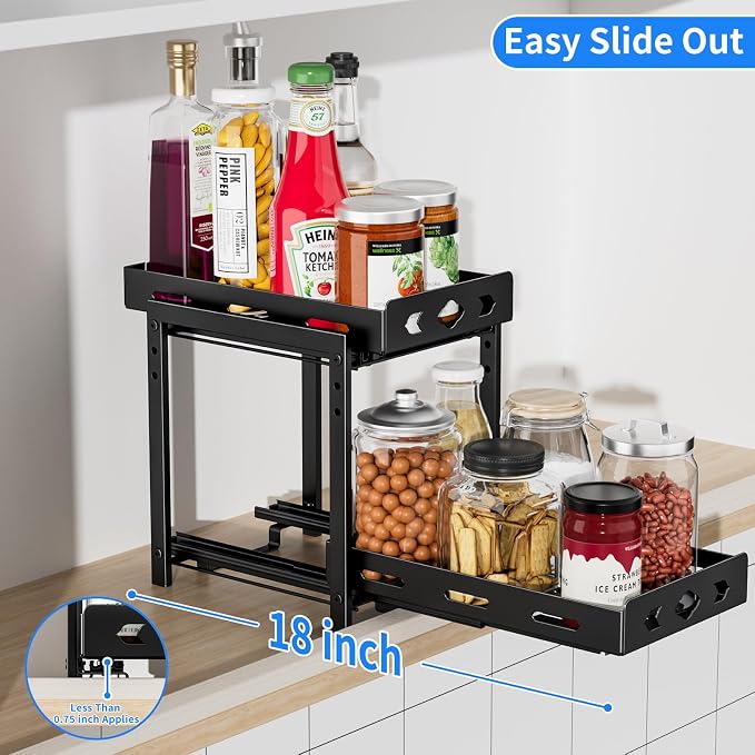 BOIVSHI Spice Rack Organizer for Cabinet, 7.5''Wx10.8''Dx9.2''H | 2 Tier Pull Out Spice Racks for Inside Cabinets, Height-adjustable Metal Spice Rack Maximizes Cabinet Space - Image 2