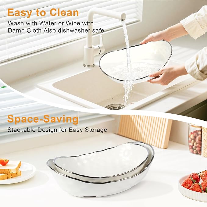 Fruit Bowl for Kitchen Counter - Two Tier Ceramic Fruit Basket, Fruit Holder for Fresh Fruit&Veggies, Modern Tiered Fruit Platter Serving Trays for Party - Image 5