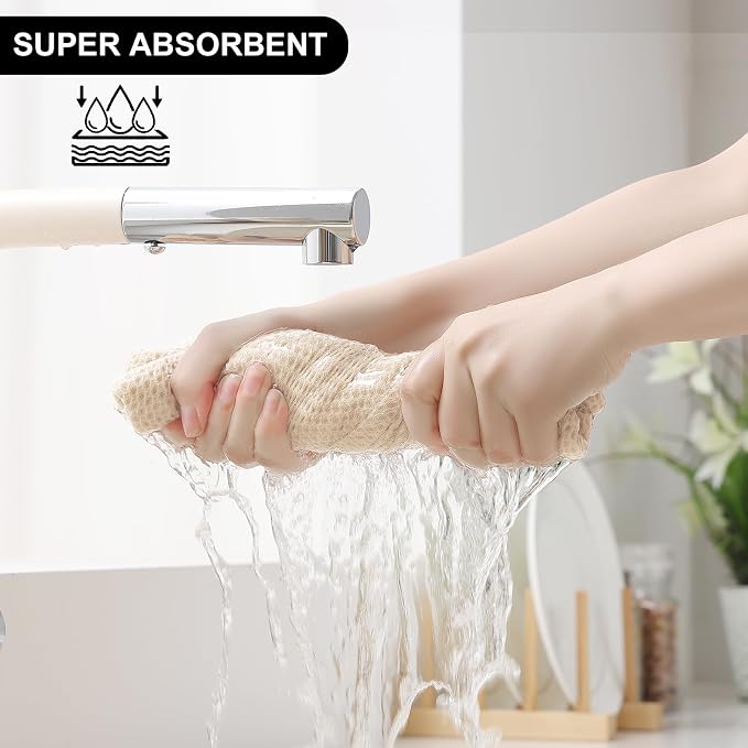 Homaxy 16 Pack 100% Cotton Kitchen Towels and Dishcloths Set, Beige | 12 x 12 Inches and 13 x 28 Inches Kitchen Towels Set, Ultra Soft Absorbent Dish Cloths for Washing Dishes - Image 3