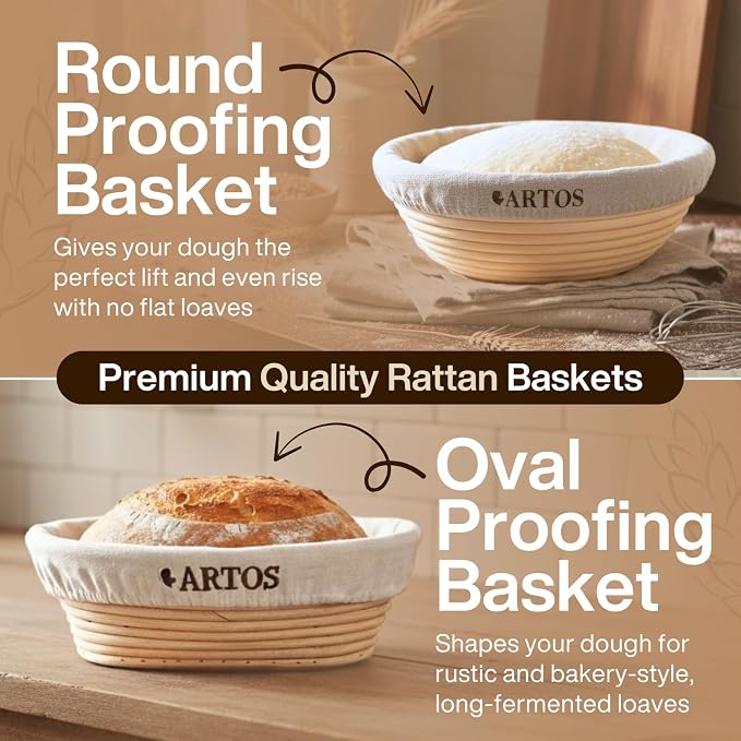 Sourdough Starter Kit | 9" Round & 10" Oval Banneton Bread Proofing Baskets | Sourdough Bread Baking Supplies with Dough Whisk, Scrapers Bread Lame, Cleaning Brush, Detailed Guide & Recipes - Image 3
