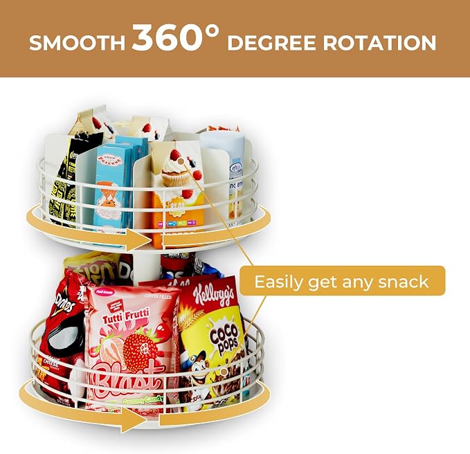 Snack Organizer - Versatile Snack Storage 2 Tier Lazy Susan with Convenient Grab-and-Go Design, Metal Snack Holder for Home, Office, Breakroom, 12.13" L x 12.13" W x 12.56" H (Matte White) - Image 6