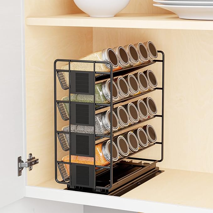 SpaceAid Pull Out Spice Rack Organizer with 20 Jars, Heavy Duty Slide Out Seasoning Organizer for Kitchen Cabinets, with 801 Labels and Chalk Marker, Right Facing - Image 3