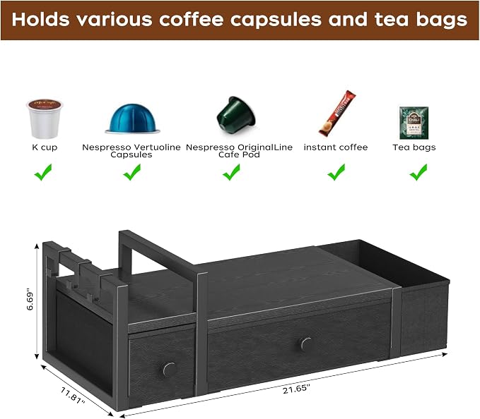Homeiju Coffee Pod Drawers - K Cup Organizer, Nespresso Pods Holder with Mug Rack, Coffee Holder for Countertop, 52 Capacity Pods, Suitable for Kitchens, Offices and Coffee Bars(Black) - Image 3